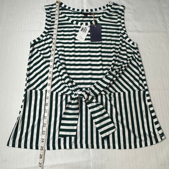 NWT SKIES ARE BLUE Top L Green White Stripe Sleeveless Tie Waist Soft Knit - Picture 3 of 7